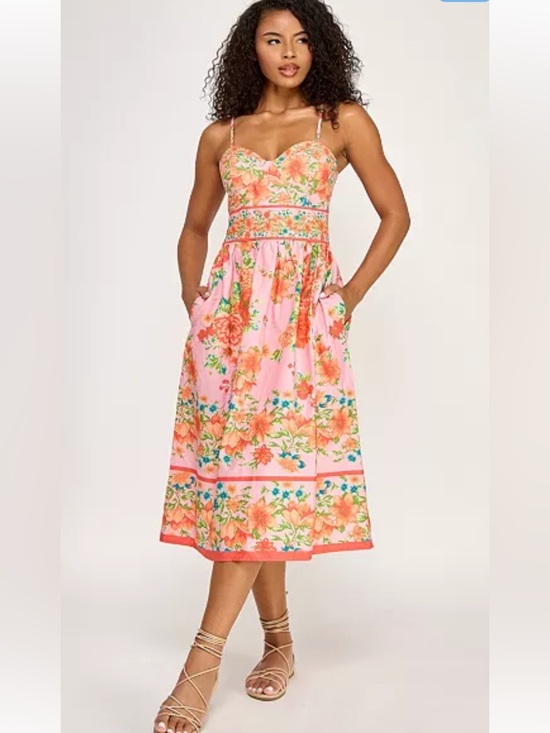 SENI & CADE Dresses & Skirts - Floral Printed Sweetheart Neck Midi Dress XL